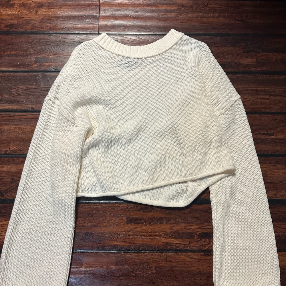 Cropped Cream Knit Sweater
